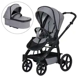 Hartan Kinderwagenset Rock IT Outdoor, Grau, Textil, 3-teilig, 58x120x102 cm, EN 1888, UV 50+, AZO-frei, Made in Germany, Feststellbremse, Fußstütze abklappbar, Federung, kugelgelagerte Räder, 5-P