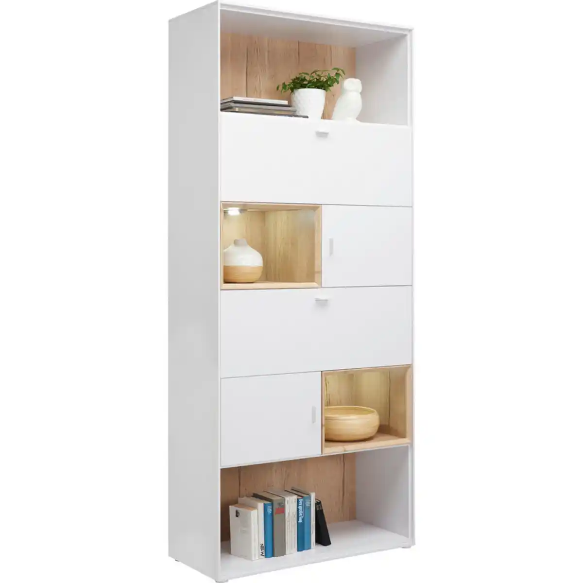 Bild 1 von Hom`in Regal, Weiß, Eiche, Metall, 90x213x40 cm, Beimöbel erhältlich, Wohnzimmer, Regale, Bücherregale