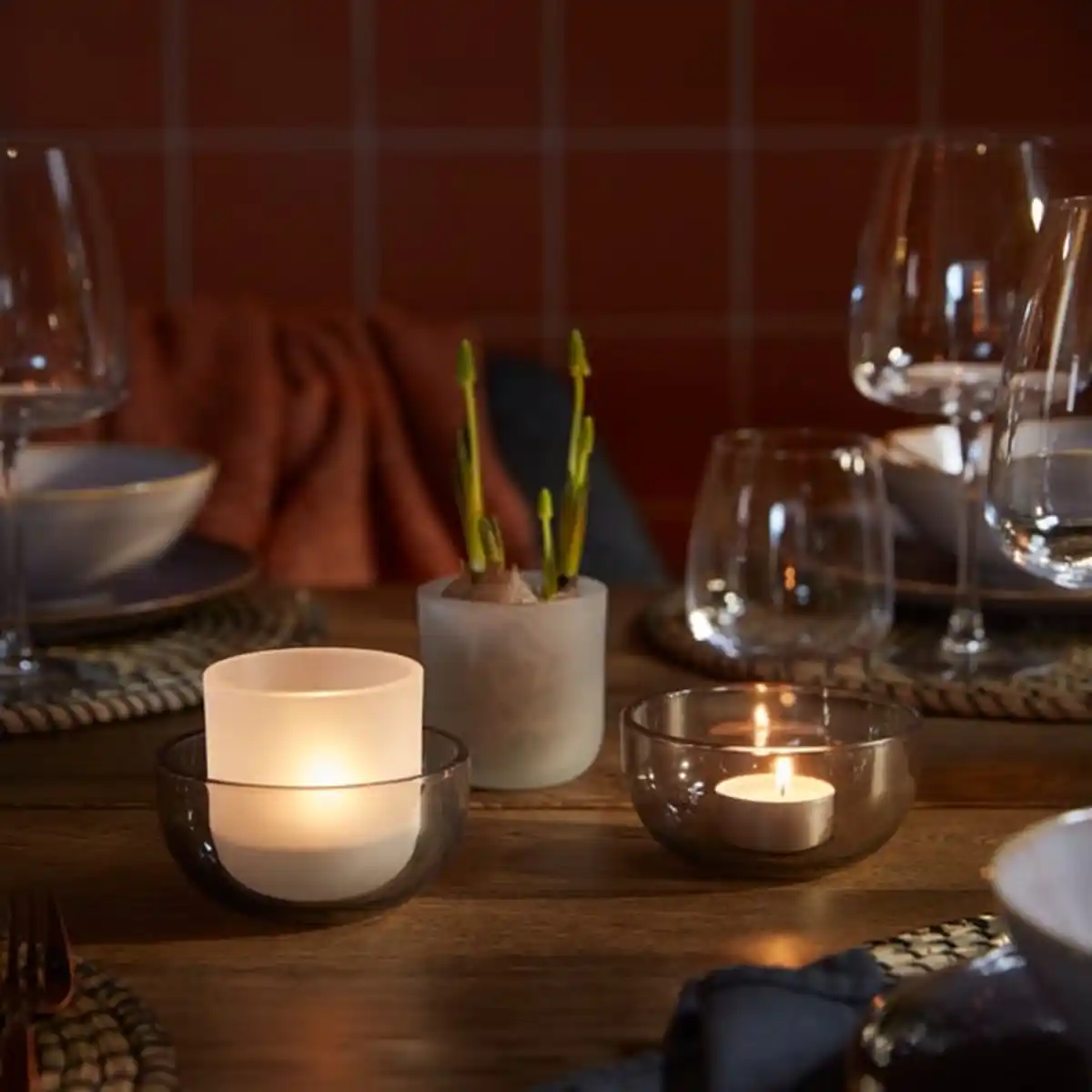 Bild 3 von TALLTITA Teelichthalter 2er-Set, grau/Frostglas