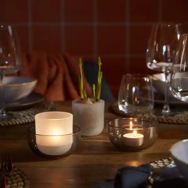 Bild 3 von TALLTITA Teelichthalter 2er-Set, grau/Frostglas