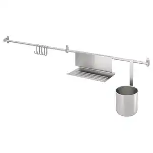 KUNGSFORS Stangen, Haken, Tablet-Halt+1 Behä, Edelstahl, 112 cm