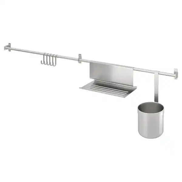 Bild 1 von KUNGSFORS Stangen, Haken, Tablet-Halt+1 Behä, Edelstahl, 112 cm