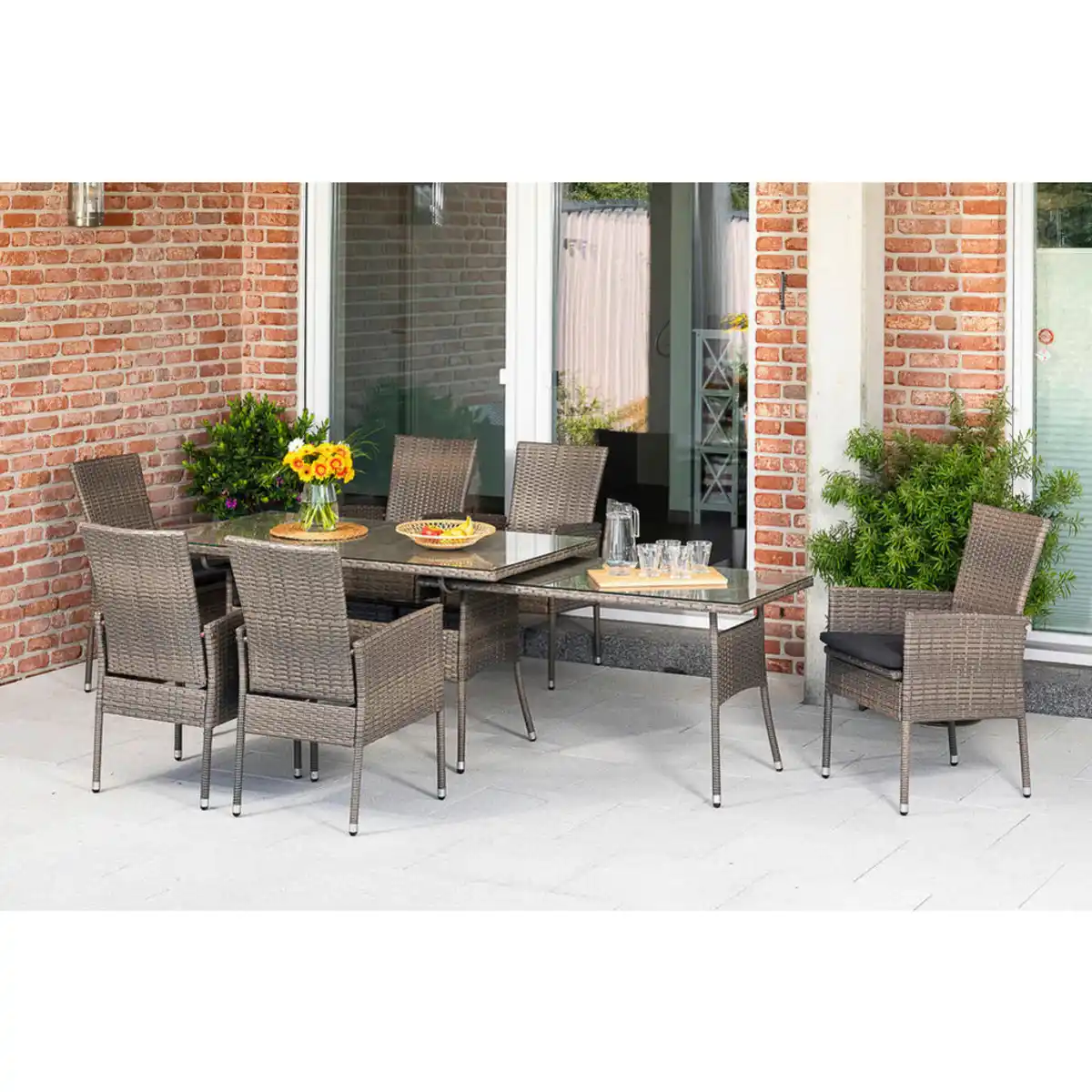 Bild 1 von Gardenson Gartengarnitur, Braun, Glas, 13-teilig, Füllung: Schaumstoff, Tisch ausziehbar, Gartenmöbel, Gartenmöbel-Sets