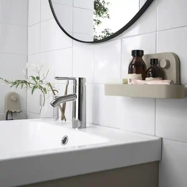 Bild 4 von ÖBONÄS Wandregal mit Saugnapf, graubeige, 28 cm