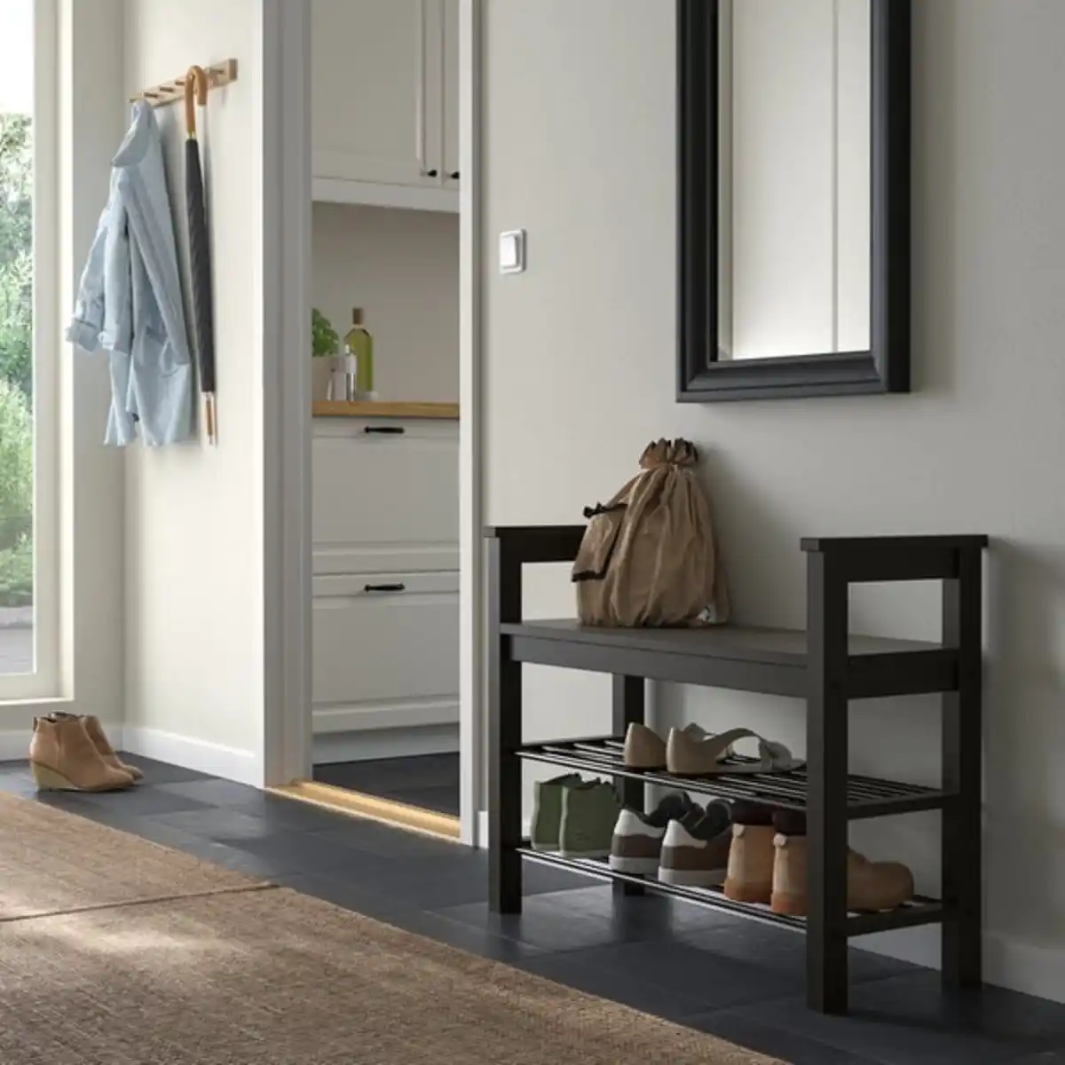 Bild 2 von HEMNES Bank mit Schuhablage, schwarzbraun, 85x32x65 cm