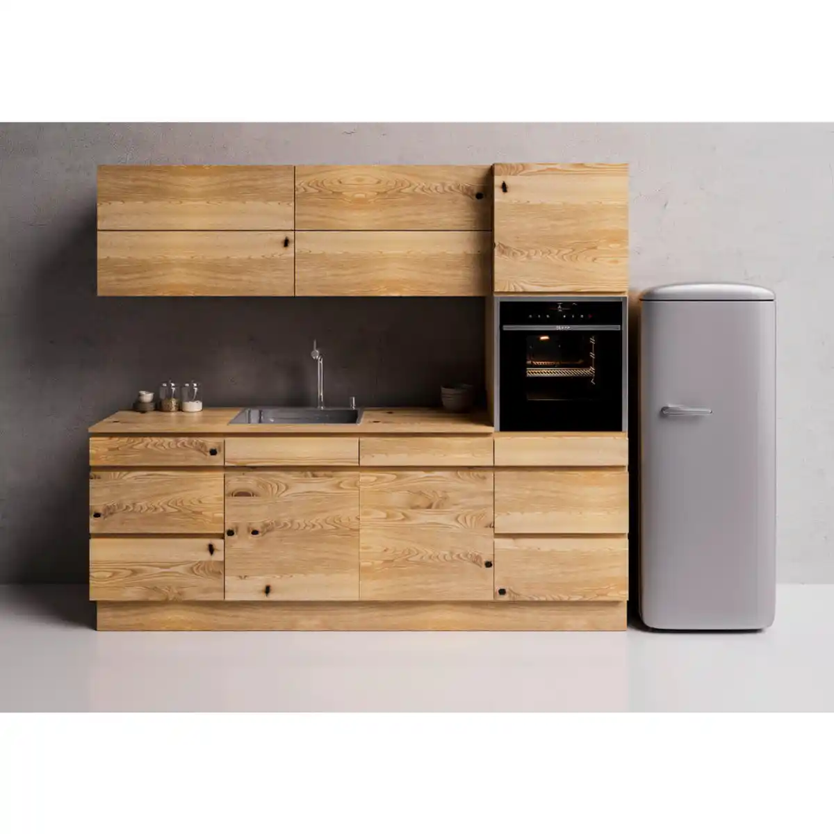 Bild 1 von Oster Küchenleerblock Edition 150 GL, Kastanien, Holz, Kastanie, 3-Schicht,3-Schicht,3-Schicht,3-Schicht, 2 Schubladen, nur wie online abgebildet bestellbar, 240 cm, Made in Germany, seitenverkehrt