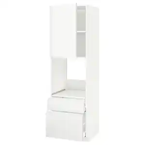 METOD / MAXIMERA Hochschrank f Backofen+Tür/2Schubl, weiß/Voxtorp matt weiß, 60x60x200 cm