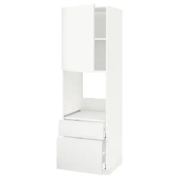 Bild 1 von METOD / MAXIMERA Hochschrank f Backofen+Tür/2Schubl, weiß/Voxtorp matt weiß, 60x60x200 cm