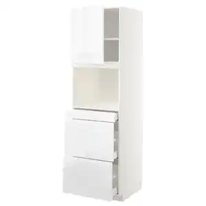 METOD / MAXIMERA HS f Kombimikro m Tür/3 Schub, weiß/Voxtorp Hochglanz/weiß, 60x60x200 cm