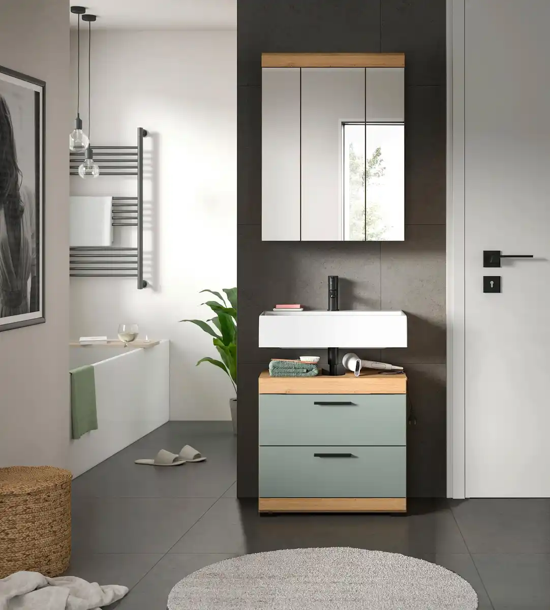 Bild 1 von Badezimmer Scout 2-tlg. ca. 60 cm Salbeigrün, Salbeigrün, Eiche Artisan