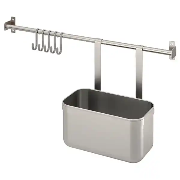 Bild 1 von KUNGSFORS Stange mit 5 Haken + 1 Behälter, Edelstahl, 56 cm