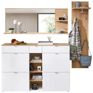 Xxxl Garderobe Bari, Weiß, Eiche Artisan, Glas, Holzwerkstoff, 3-teilig, 208x202x38 cm, Garderobe, Garderoben-Sets & Serien, Garderoben-Sets
