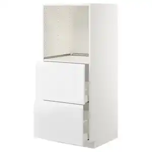 METOD / MAXIMERA Hochschrank m 2 Schubl. für Ofen, weiß/Voxtorp Hochglanz/weiß, 60x60x140 cm