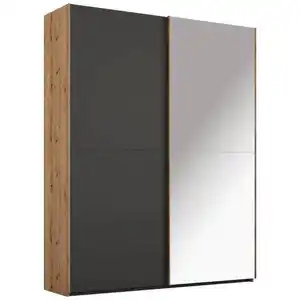 Stylife Schwebetürenschrank, Graphit, Eiche, Holzwerkstoff, 4 Fächer, 151x223x68 cm, Blauer Engel, Goldenes M, Made in Germany, Typenauswahl, Beimöbel erhältlich, umfangreiches Zubehör in versch