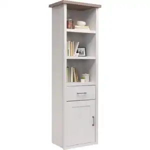 Carryhome Standregal, Weiß, Trüffeleiche, Metall, 3 Fächer, 1 Schubladen, 60x201x43 cm, Beimöbel erhältlich, Wohnzimmer, Regale, Bücherregale