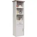 Bild 1 von Carryhome Standregal, Weiß, Trüffeleiche, Metall, 3 Fächer, 1 Schubladen, 60x201x43 cm, Beimöbel erhältlich, Wohnzimmer, Regale, Bücherregale