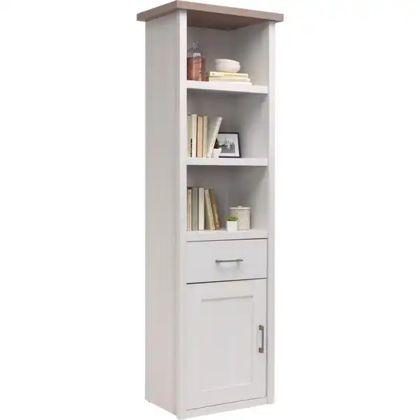 Bild 1 von Carryhome Standregal, Weiß, Trüffeleiche, Metall, 3 Fächer, 1 Schubladen, 60x201x43 cm, Beimöbel erhältlich, Wohnzimmer, Regale, Bücherregale