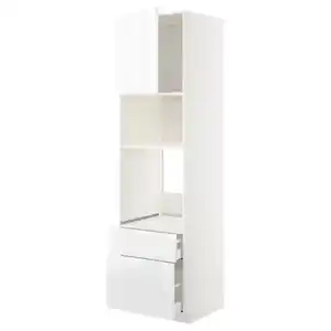 METOD / MAXIMERA HS f Ofen/Mikro m Tür/2 Schubl, weiß/Voxtorp Hochglanz/weiß, 60x60x220 cm