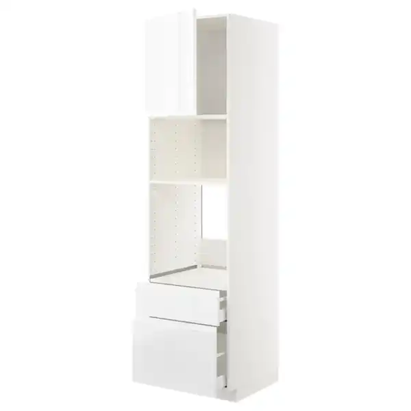 Bild 1 von METOD / MAXIMERA HS f Ofen/Mikro m Tür/2 Schubl, weiß/Voxtorp Hochglanz/weiß, 60x60x220 cm