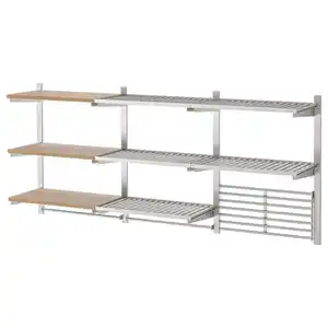 KUNGSFORS Aufhängeschiene/Bod/Stange/Wandg, Edelstahl/Eschenfurnier