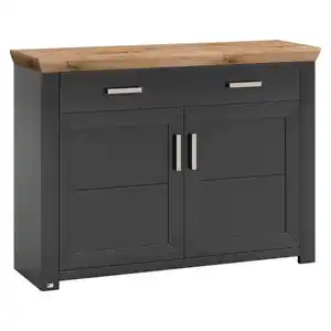 SetOne by Musterring Sideboard, Graphit, Eiche Artisan, Metall, 2 Fächer, 2 Schubladen, 129.3x94.6x44.2 cm, Beimöbel erhältlich, Wohnzimmer, Kommoden & Sideboards, Sideboards