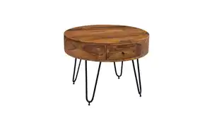 Couchtisch rund mit Schublade Sheesham massiv gebeizt 60 cm - THORE