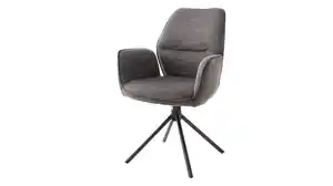 Armlehnstuhl anthrazit Drehstuhl Stoffbezug Chenille Optik - GREYTON
