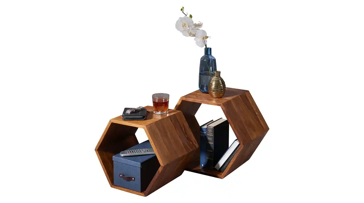 Bild 1 von Beistelltisch 2er-Set Sheesham massiv gebeizt - 46 x 30 cm - TAMO