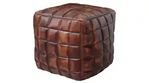 Sitz- & Fußhocker rund Echtleder braun - YLVA