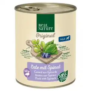 REAL NATURE Original Superfood Nassfutter für Hunde Adult Ente mit Spinat 6x800 g