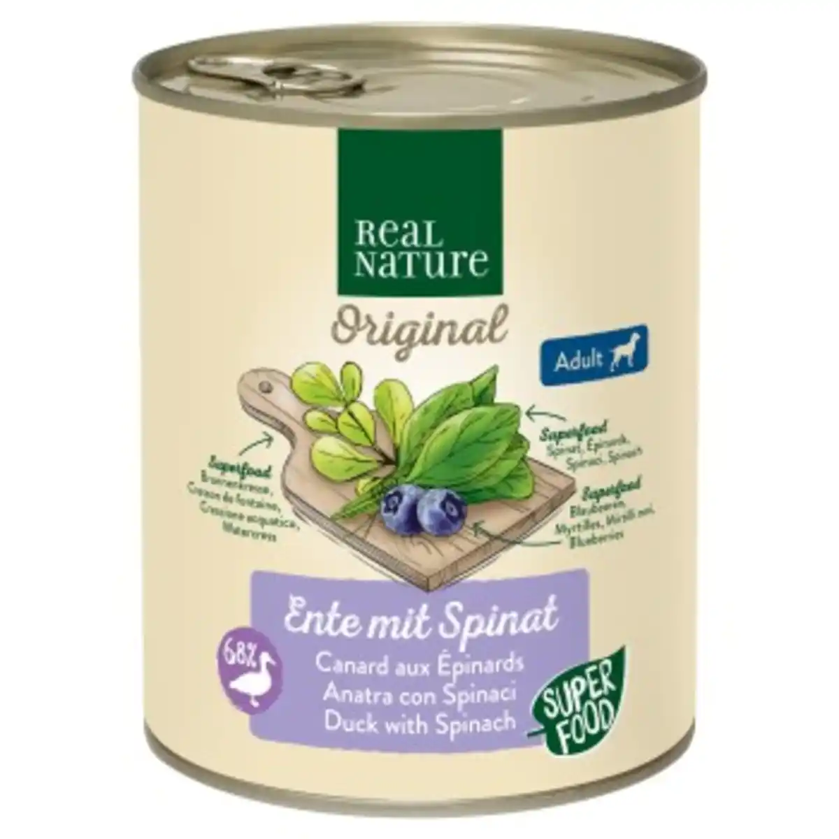 Bild 1 von REAL NATURE Original Superfood Nassfutter für Hunde Adult Ente mit Spinat 6x800 g