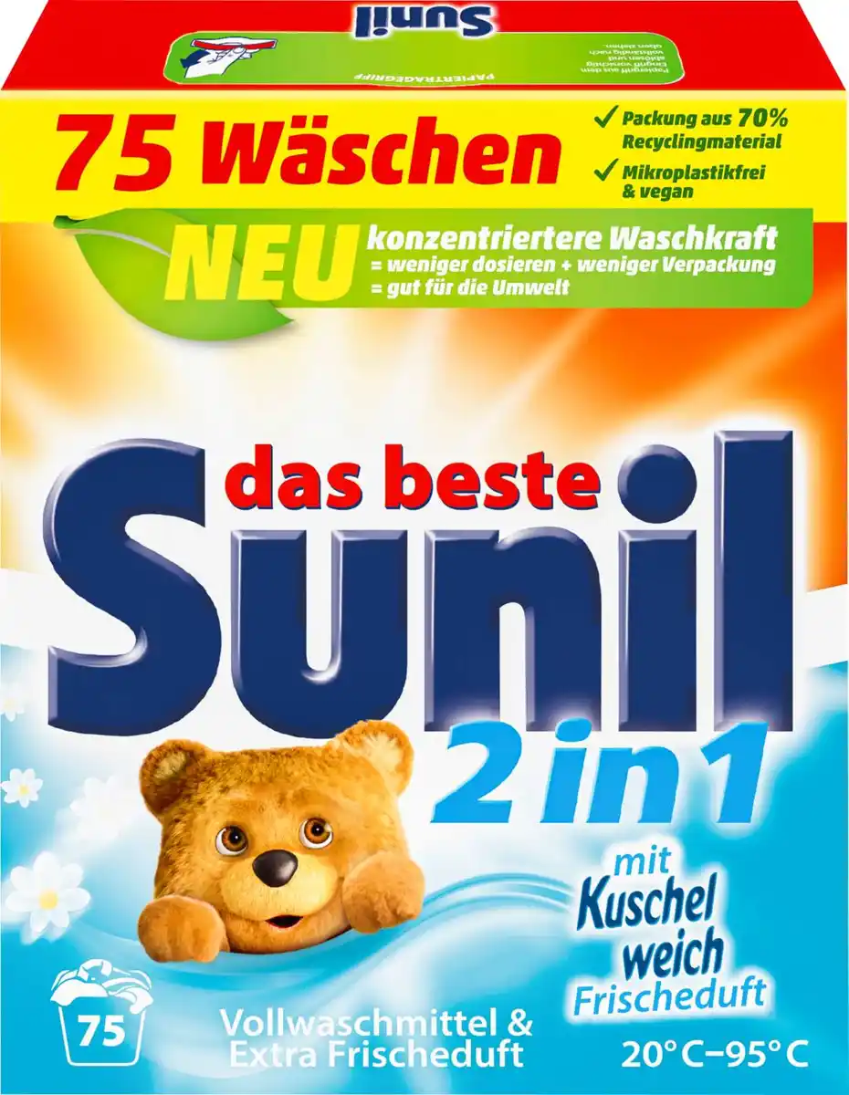 Bild 1 von SUNIL Voll- oder Colorwaschmittel, 3,75-kg-Packg.