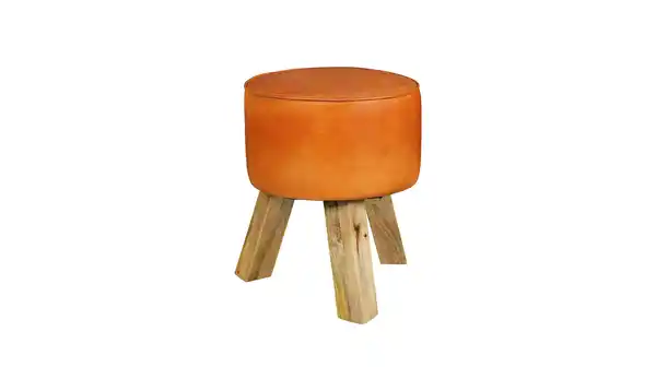 Bild 1 von Sitz- & Fußhocker rund Echtleder braun Mango massiv - SILVAS