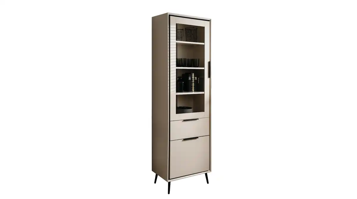 Bild 1 von Vitrine mit Glastür beige schwarz Breite 60 cm - ARONA