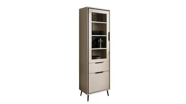 Bild 1 von Vitrine mit Glastür beige schwarz Breite 60 cm - ARONA