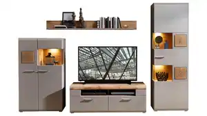 Wohnwand grau - Eiche 325 cm - LED-Beleuchtung - FUN PLUS