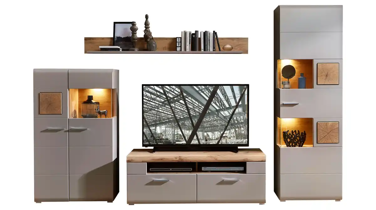 Bild 1 von Wohnwand grau - Eiche 325 cm - LED-Beleuchtung - FUN PLUS