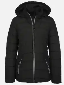 Damen Steppjacke mit abnehmbarer Kapuze Schwarz