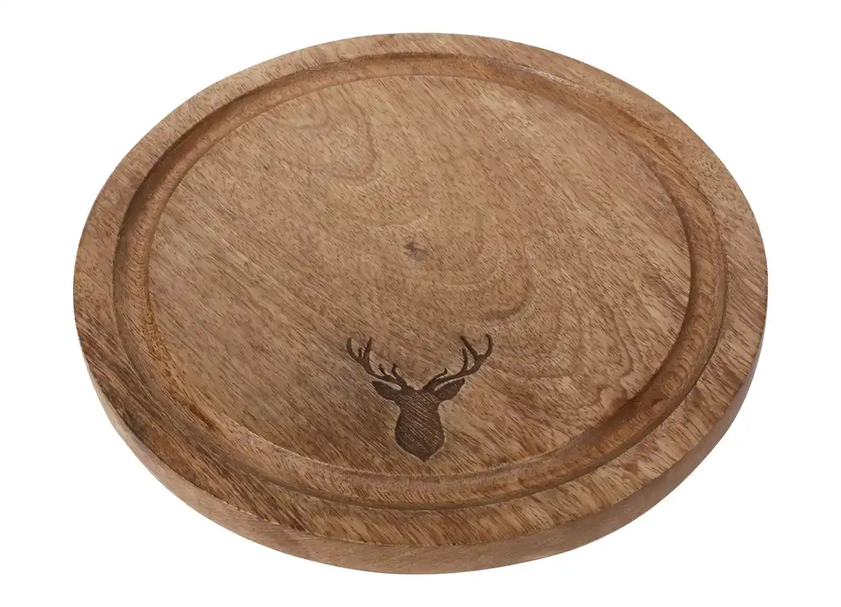 Bild 1 von Rundes Servierbrett mit Hirschkopf aus Mangoholz 25x1,5cm