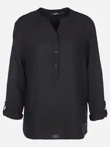 Damen Schlupfbluse unifarben Schwarz