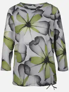 Damen Flauschshirt mit Blumenprint Oliv