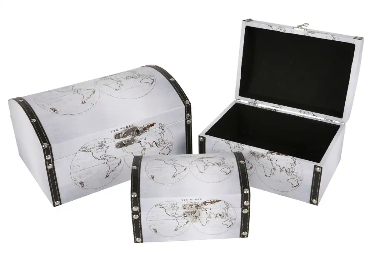 Bild 1 von Deko-Truhen-Set Weltkugel 3-teilig Weiß