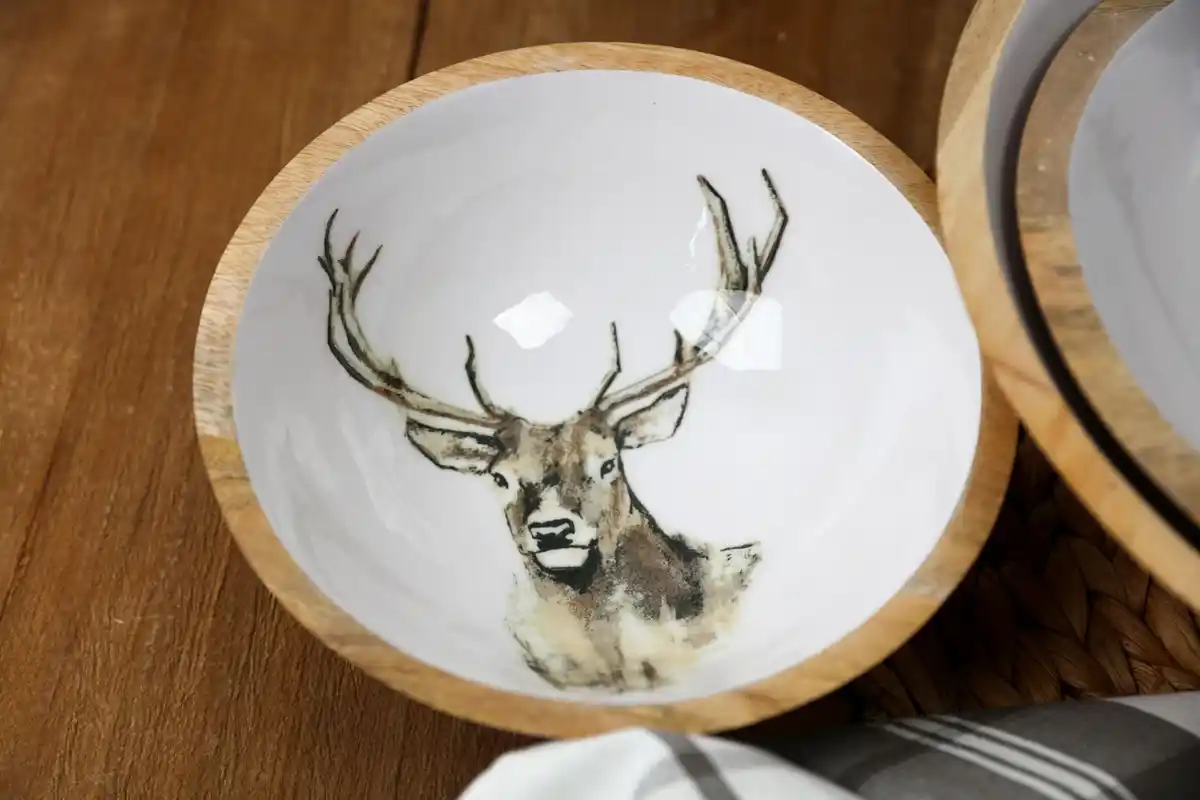 Bild 1 von Kleine Schale aus Mangoholz mit Emaillebeschichtung Hirschkopf