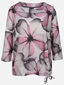 Damen Flauschshirt mit Blumenprint Rot