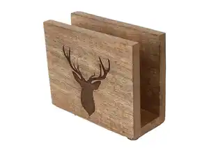 Serviettenhalter mit Hirschkopf aus Mangoholz 13x10,5x5cm