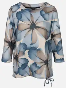 Damen Flauschshirt mit Blumenprint Blau