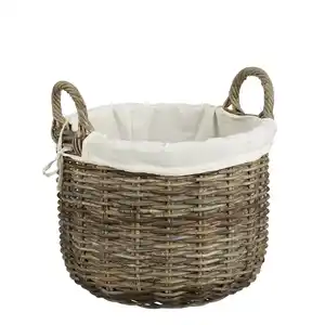 Korb »Universell«, BxHxT: 24 x 40 x 32 cm, rund, Rattan/Baumwolle, grau