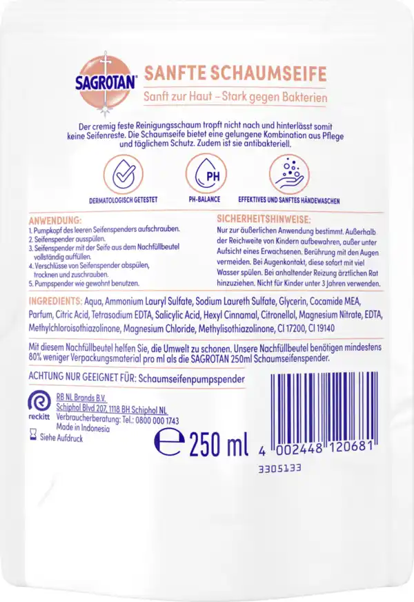 Bild 2 von Sagrotan Samt Schaum Sanfte Schaumseife Kirschblüte & Rose Nachfüller, 250 ml