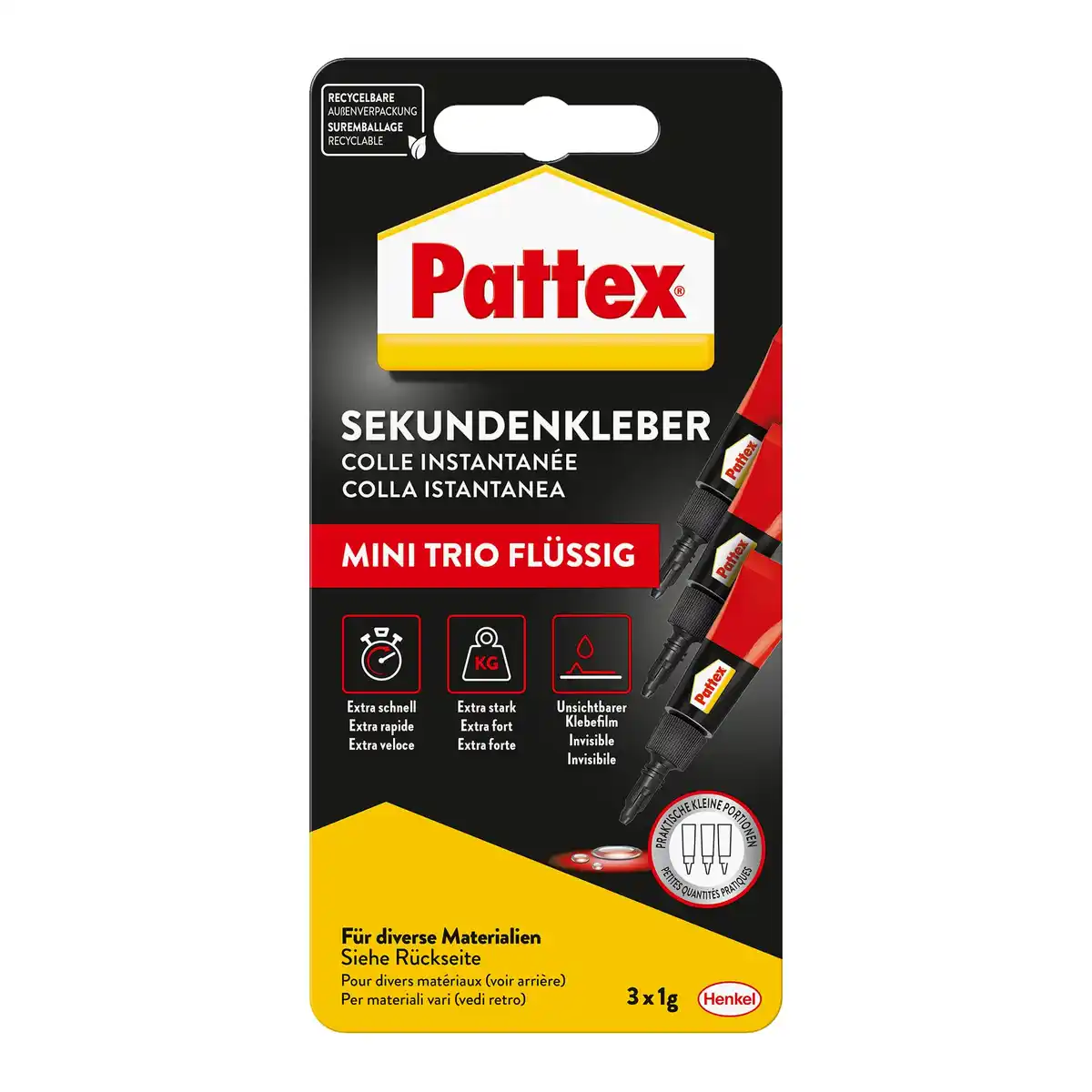 Bild 1 von Pattex Sekundenkleber Flüssig Mini Trio 3x1g, 3 g