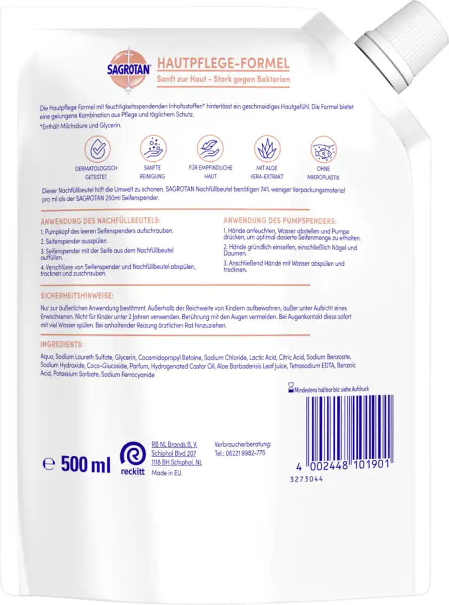 Bild 2 von Sagrotan Flüssige Handseife Aloe Vera Nachfüllbeutel, 500 ml